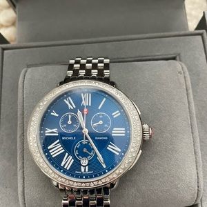 Michele Serein Navy Diamond bezel watch
